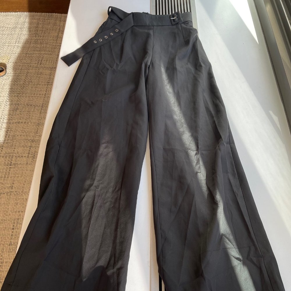 Wide-leg Pants with Attached Belt